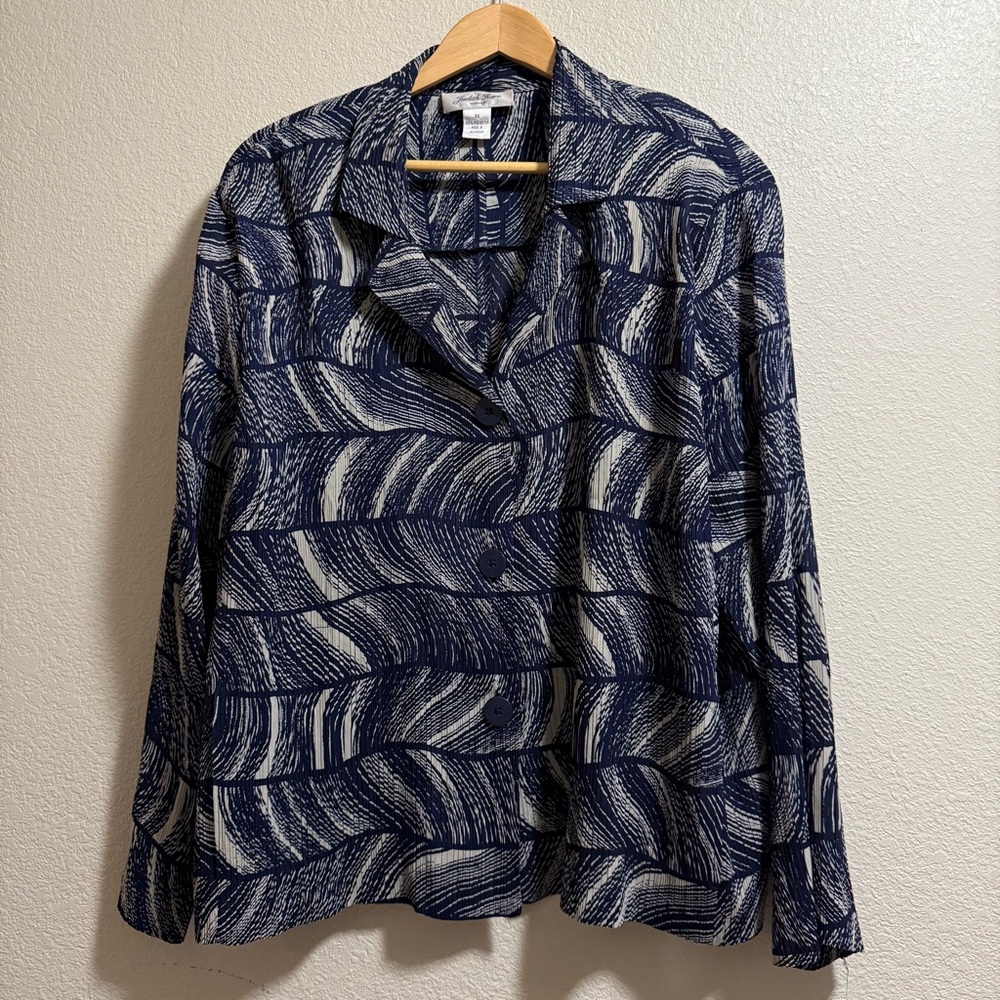 Judith Hart Womens 3X Blue Accordian Pleated Top Blouse Grannycore Flowy